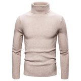 Autumn and Winter Men's Turtleneck Sweater Korean Version Casual All-match Knitted Bottoming Shirt MartLion beige M (55-65KG) 