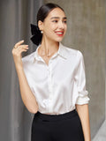 ,Woman Solid Shirts, , Turn Down Collar, White Blouses, Summer Office Lady Top MartLion   