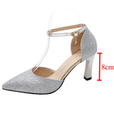 Bling High Heels Pumps Women Gold Silver Wedding Party Shoes Summer Toe Thin Heels Pumps MartLion Silver 33 