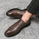 Brogue Men's Dress Shoes Plaid Split Leather Oxfords Elegant Sapato Social Masculino Mart Lion   