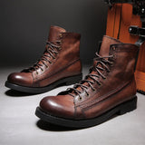 Men's Boots Retro Style Ankle PU Lace-Up Casual High-top Shoes Wear-resistant Motorcycle Mart Lion   