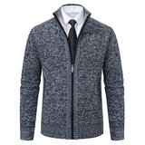 autumn winter men's casual stand collar solid color warm knit coat MartLion Dark grey M 