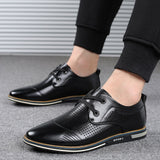 Men's Casual Leather Shoes Lace-up Hollow Breathable Driving Flats Outdoor Sports Mart Lion Black 38 China