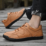 Shoes Men's Handmade Leather Causal Waterproof Boots Non-slip Loafers Platform Shoes MartLion   