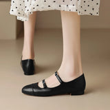 Spring Women Flats Shoes for Round Toe Chunky Heel Retro Low Heel Mary Janes Genuine Leather MartLion   