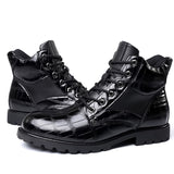 Men's Boots Autumn Spring Leather Round Toe Vintage Crocodile Pattern Shoes Leisure High Top Mart Lion   