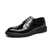 Luxury White Oxford Shoes Thick Sole Pointed Toe Designer Lace Up Brogue Men's Casual Wedding MartLion Black 40 