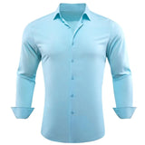 Designer Shirts Men's Silk Satin Dark Green Teal Solid Long Sleeve Button Down Collar Blouses Slim Fit Tops Barry Wang MartLion 0561 S 