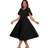 Summer solid color casual cloak dress short sleeve elegant party dress women clothing MartLion   