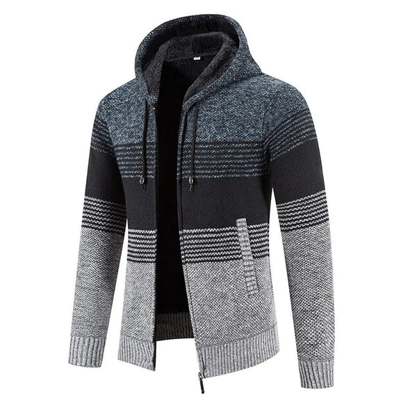 Autumn Winter Warm Cardigan Male Thick Knit Sweaters Fleece Coat Men's Zip-Up Jacket Knitted Jumper Hooded Sweatshirt Clothing
