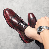 Golden Brogue Shoes Men's Dress Soft Split Leather Lace Up Oxfords Flat Work Footwear Mart Lion   