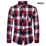 Fall Men's Long Sleeved Plaid Shirt Pockets Single Breasted Lapel Cotton Shirts MartLion 6610 43 