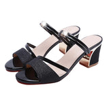 Sandals Women Shoes Peep toe Square Ladies Sandals Summer Heel 6cm MartLion Black 6.5 