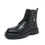 Golden Sapling Men's Boots Leather Shoes Casual Platform Shoe Leisure Retro Flat MartLion Black 43 