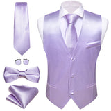 Elegant Vest for Men's Pink Solid Satin Waistcoat Tie Bowtie Hanky Set Sleeveless Jacket Wedding Formal Gilet Suit Barry Wang MartLion 2671 S 