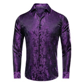 Lilac Mauve Lavender Purple Silk Men's Shirts Luxury Lapel Long Sleeve Dress Shirt Jacquard Blouse Wedding Prom MartLion CY-1016 S 