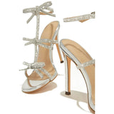 Summer Glitter Rhinestone Bowknot Women's Gladiator Thin High Heels Sandals Open Toe Party Dress Shoes MartLion   