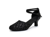 Sequined Latin Dance Shoes Women Adult Middle-heeled High-heeled Summer Beginners Children Soft-soled Pointy-toed MartLion 1802-6 black 5cm 34 