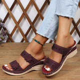 Summer Women's Slippers Shoes Retro Roman Platform Sandals Pu Casual Flower Wedge Mart Lion   