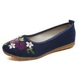 Vintage Embroidered Women Flats Flower Slip On Cotton Fabric Linen Old Peking Ballerina Flat Shoes MartLion Blue 37 insole 23.5cm 