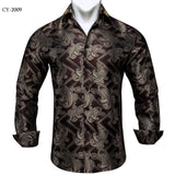 Paisley Floral Men's Shirt Silver White Casual Long Sleeve Social Collar Shirts Brand Button Blouses MartLion   