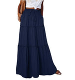 Ethnic Style Vintage Long Skirt Women Summer Loose Beach Ladies  Casual MartLion Solid navy M 