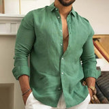 Men's Casual Shirts Linen Tops Loose and Comfortable Long Sleeve Beach Hawaiian Shirts MartLion Green Shirt S 