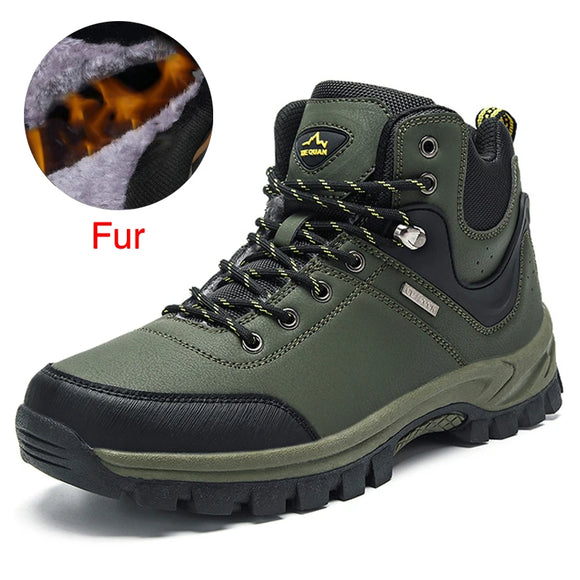 Winter Men's Snow Boots Warm Plush Waterproof Leather Ankle Boots Non-slip Men's Hiking Boots MartLion 03 Army Green 7 