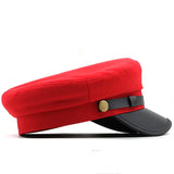 Casual Summer Military Caps Woman Cotton Beret Flat Hats Captain Cap Trucker Vintage Red Black Dad Bone Male Women's leather hat MartLion   
