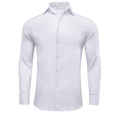 Hi-Tie Pure Solid Silk Men's Shirts Plain Long Sleeve Formal Dress Suit Blouse Groom Wedding Events MartLion   