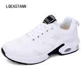 Thick-Soled Ladies Sneakers Korean Student Mesh Casual Shoes Breathable Soft Bottom Cushion Running Mart Lion White 4.5 