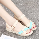 Summer Leather Metal Buckle Strap Ladies' Sandals Heel Height 2.5CM flat Women's Beach Shoes MartLion   