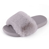 Summer indoor shoes ladies flat solid color open toe flip flops fake fur fox fur slippers MartLion   