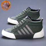 Green High-Top Canvas Shoes Men's Winter Sneakers Warm Fur Shoes Lace-up Casual Sneaker Man MartLion