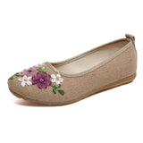 Vintage Embroidered Women Flats Flower Slip On Cotton Fabric Linen Old Peking Ballerina Flat Shoes MartLion Beige 37 insole 23.5cm 