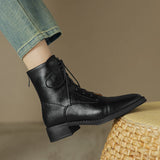 Winter Retro Women Boots Lace Up Chelsea Round Toe Shoes Short Genuine Leather Western MartLion   