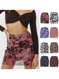 Women Floral Printed Mesh Summer Skirt Bodycon Polyester Mini Short Elastic Waist Casual MartLion   