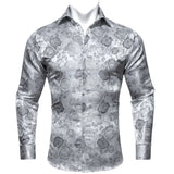 Barry Wang Exquisite Blue Silk Paisley Men's Shirt Four Seasons Lapel Long Sleeve Embroidered Leisure Fit Party Wedding MartLion CY-0427 S China