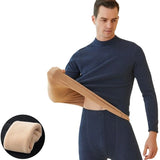 Winter Thermal Underwear Men's Mock-neck First Layer 2 Pieces Under Panties and Undershirts Keep Warm Clothing Elastic MartLion   