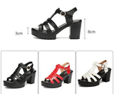 8cm Genuine Leather Shoes Gladiator Sandals Summer Women Block High Heels Platform Office MartLion   