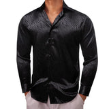 Luxury Shirts Men's Silk Satin Black Stripes  Long Sleeve Slim Fit Blouses Trun Down Collar Tops Breathable Clothing MartLion 0681 S 