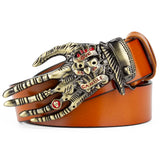 Heavy Metal Buckle Skull Hand Bone Claw Belt Ghost Hip Hop Rock Style Waistband MartLion Golden with Orange 105cm 