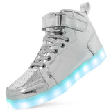 Brand Kids High-tops Lights Up Shoes USB Charger Basket LED Children Trendy Kids Luminous Sneakers Sports Tennis MartLion Silver 25 