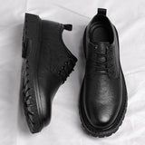 Classic Retro Round Head Men's Shoes Casual Driving Oxford Genuine Leather Party Thick Soled Dating Loafers MartLion   