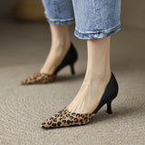 Spring Women Shoes Leopard Print Pointed Toe Chunky Heel Slip-On Pumps Concise High Heel MartLion   