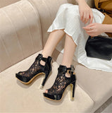 Peep Toe Platform High Heels Dance Shoes Black White Mesh Summer Boots Sandals Women MartLion   