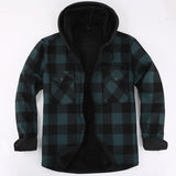 Mens Green Hooded Plaid Winter Shirt Jacket Casual Fleece Lined Warm Shirt Long Sleeve MartLion green US Size M 