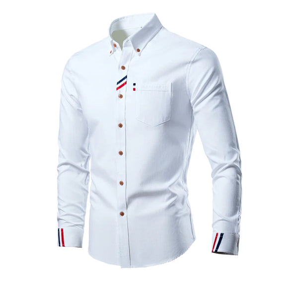 Shirt For Men's Cotton Soft Thin Shirts Slim Fit Luxury Long Sleeve Lapels Outwear Streetwear MartLion White L (51-57.5kg) 