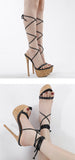  Liyke Cozy Wood Super Thin High Heels Platform Sandals For Women Summer Open Toe Lace-Up Party Wedding Prom Shoes Mart Lion - Mart Lion