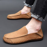 Men's Genuine Leather Breathable Large Casual Foot Cover Driving Shoes One Foot Peas Soft Sole Leather Handmade Mart Lion   